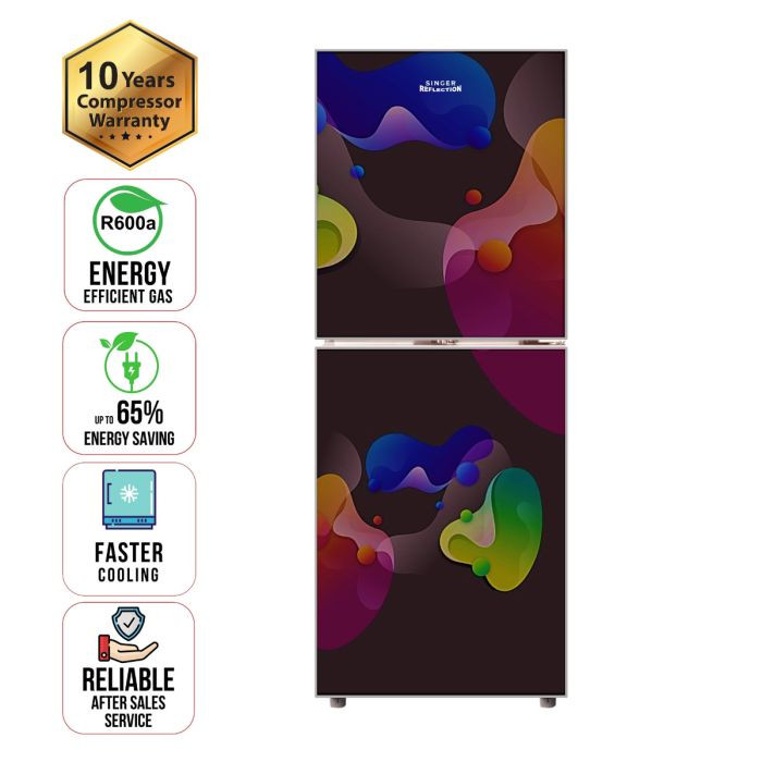 SINGER Bottom Mount Refrigerator | 208 Ltr | BCD-208R-BG | Black