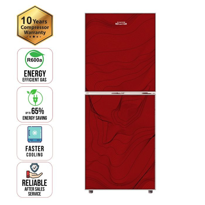 SINGER Top Mount Refrigerator | 333 Ltr | BCD-333R-MRG | Marble Red