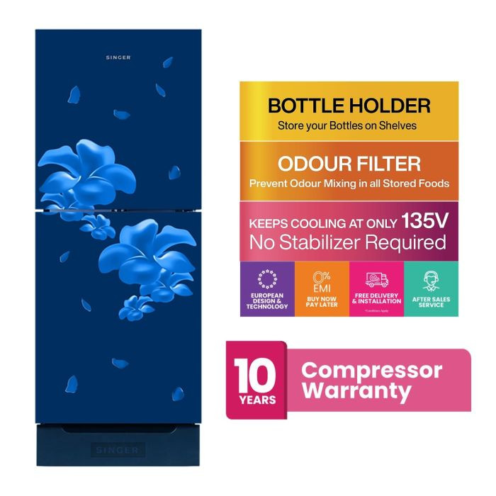 SINGER Top Mount Refrigerator | 180 Ltr | FTDS185-BUG | Blue Rating: 80%