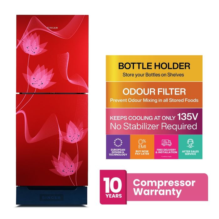 SINGER Top Mount Refrigerator | 231 Ltr | FTDS230-RG | Red