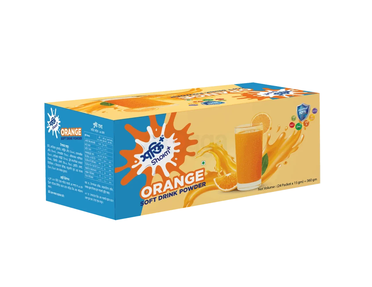 Shokti+ Orange Soft Drink Powder-Sachet Box