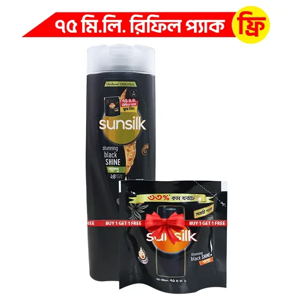 Sunsilk Stunning Black Shine Shampoo - 340ml (75ml Refill Pack Free)
