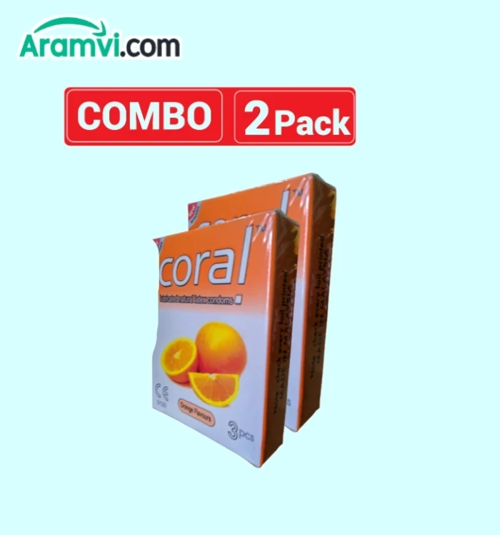Coral Orange Natural Latex Condoms (Combo Pack of 2)