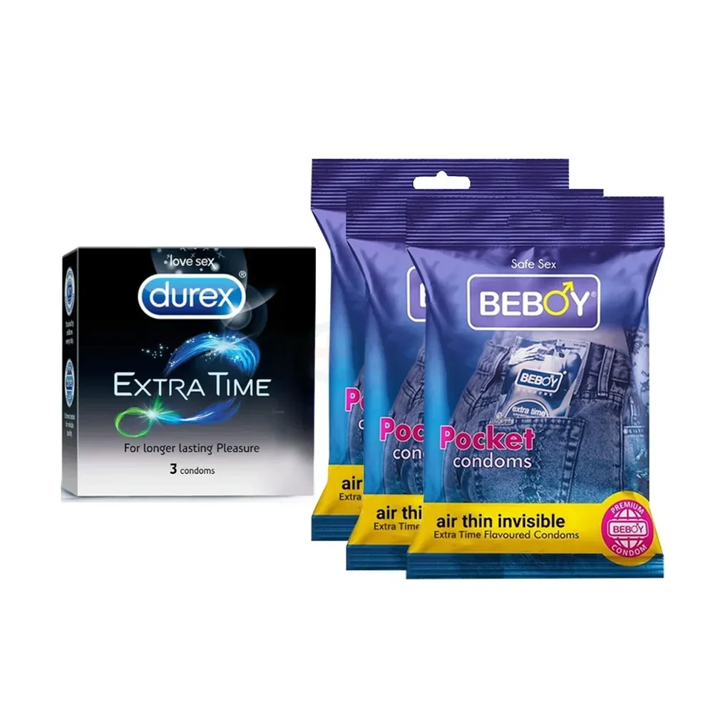 Durex Long Love Combo 3x4 = 12Pcs Condom - Durex Extra Time 3s + Beboy Mango 9s (40