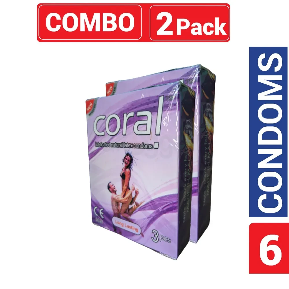 Coral - Long Lasting Lubricated Natural Latex Condom - Combo Pack - 2 Packs