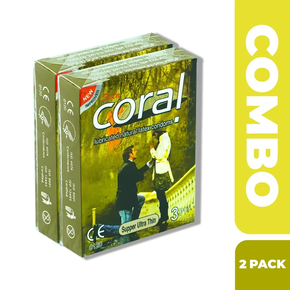 Coral Super Ultra Thin Lubricated Natural Latex Condom Combo Pack 2 Packs 3x2 6pcs