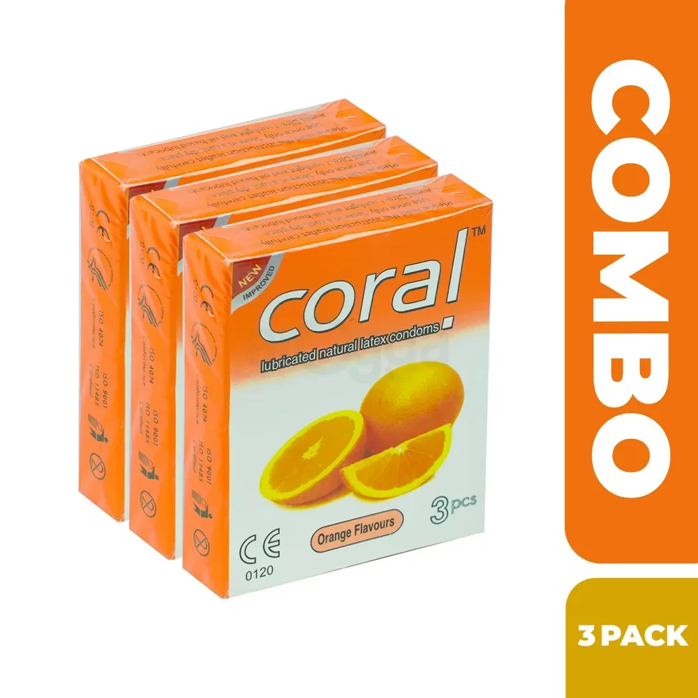 Coral - Orange Natural Latex Condom - Combo Pack - 3 Packs - 9pcs