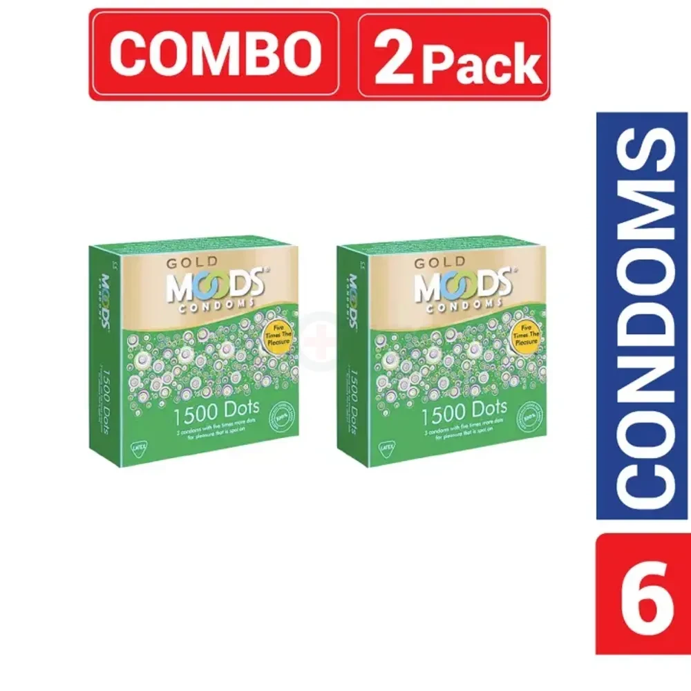 Moods Gold Condom 1500 Dots - Combo Pack - 2 Packs - 3X2=6Pcs