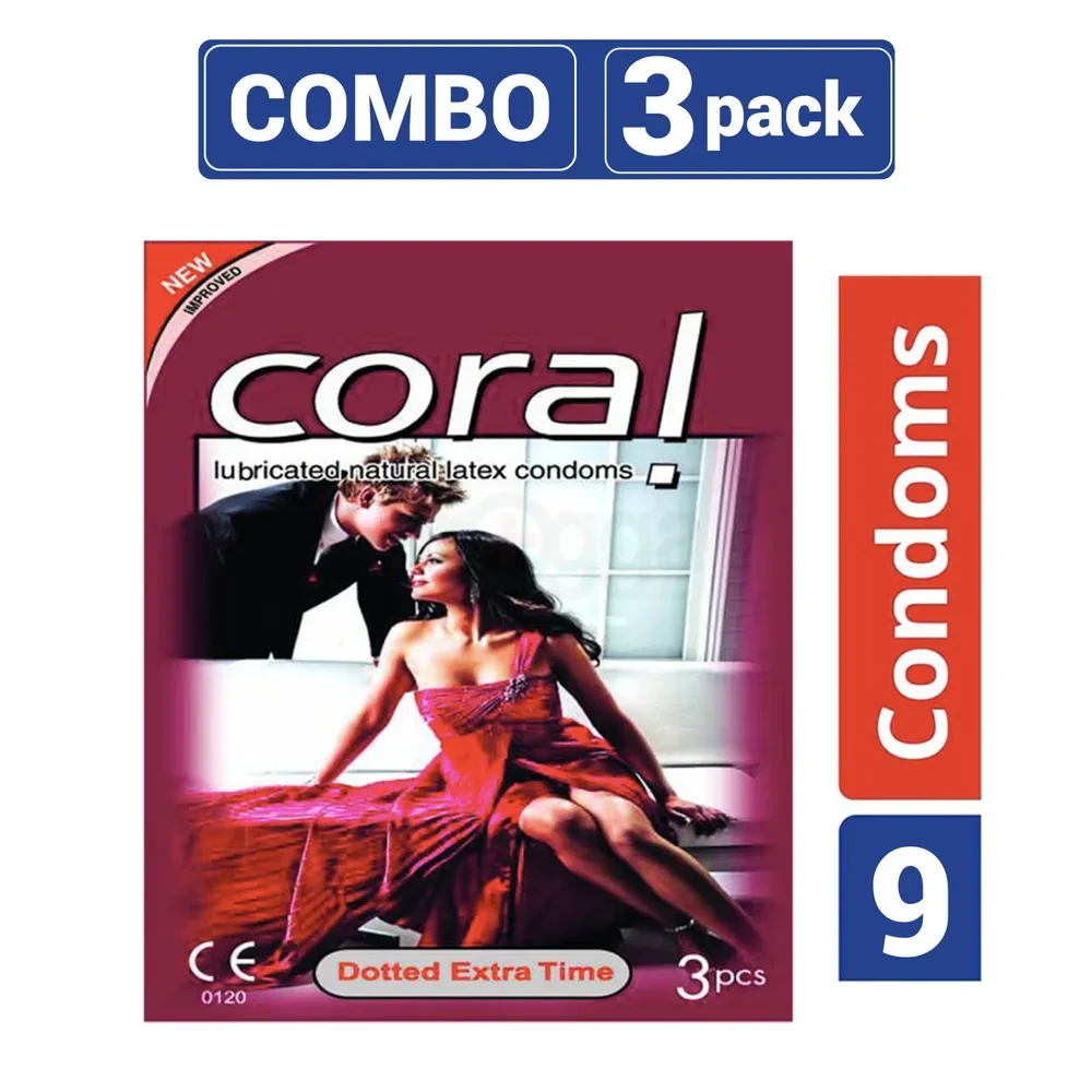 Coral - Dotted Extra Time Lubricated Natural Latex Condom - Combo Pack - 3 Packs