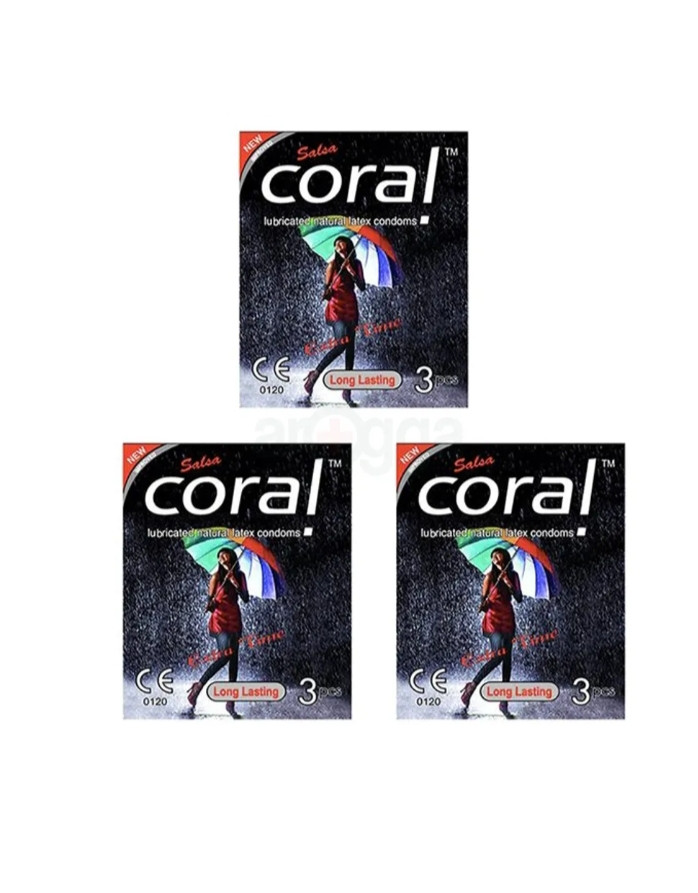 Coral Lasting Extra Time Lubricated Natural Latex Condom - 3 Packs Combo