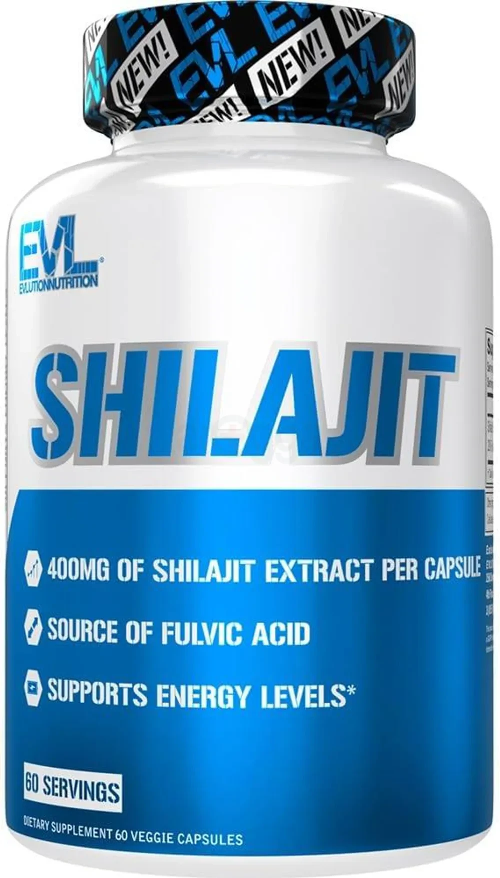 Evlution Nutrition Shilajit - Energy Support - 400mg Shilajit Extract - Fulvic Acid Supplement - Vegetarian Capsules - for Workout Performance - 60 Servings