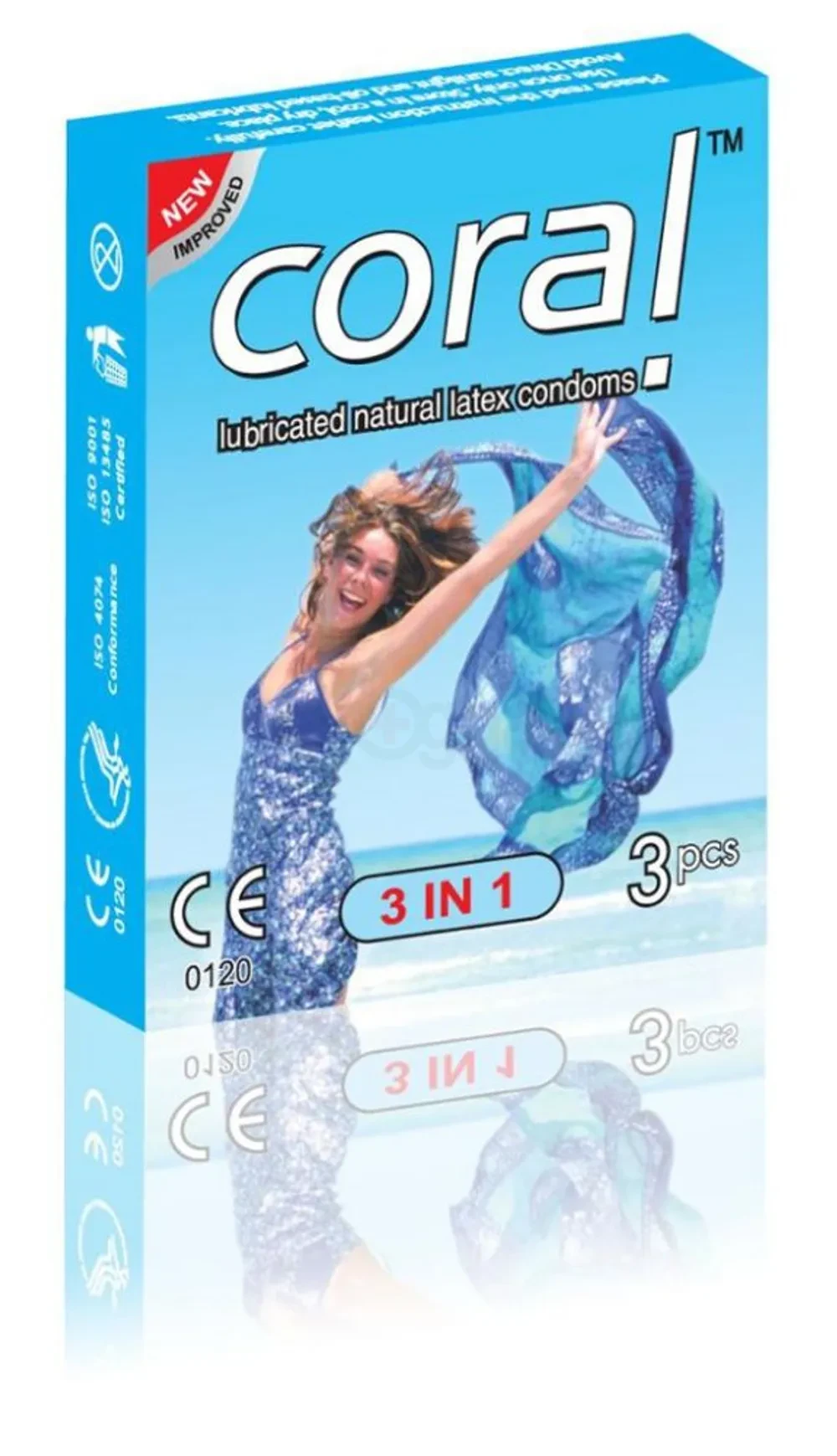 Coral 3 in 1 Lubricated Natural Latex Condom Single Pack 3x1= 3pcs
