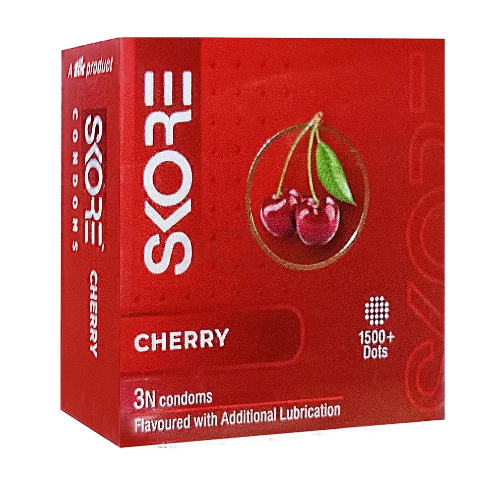 Skore Cherry Flavored 1500+ Dotted with Extra Lubrication Condom - 3Pcs Pack New(India)