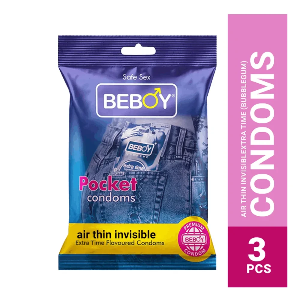 Beboy Extra Time Air Thin Invisible Condom (BubbleGum Flavour) Pocket Pack- 3Pcs(India)