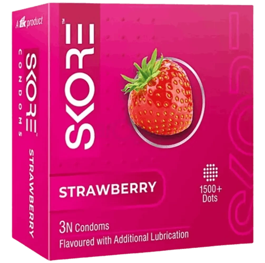 Skore Strawberry 1500+ Dotted with Extra Lubrication Condom - 3Pcs Pack