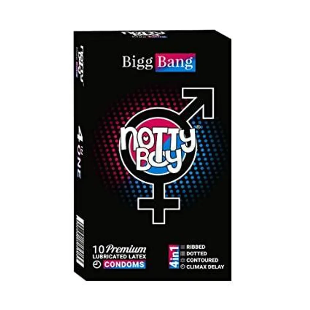 NottyBoy BiggBang 4in1 Dotted, Ribbed, Contoured & Climax Delay Condom - 10Pcs Pack