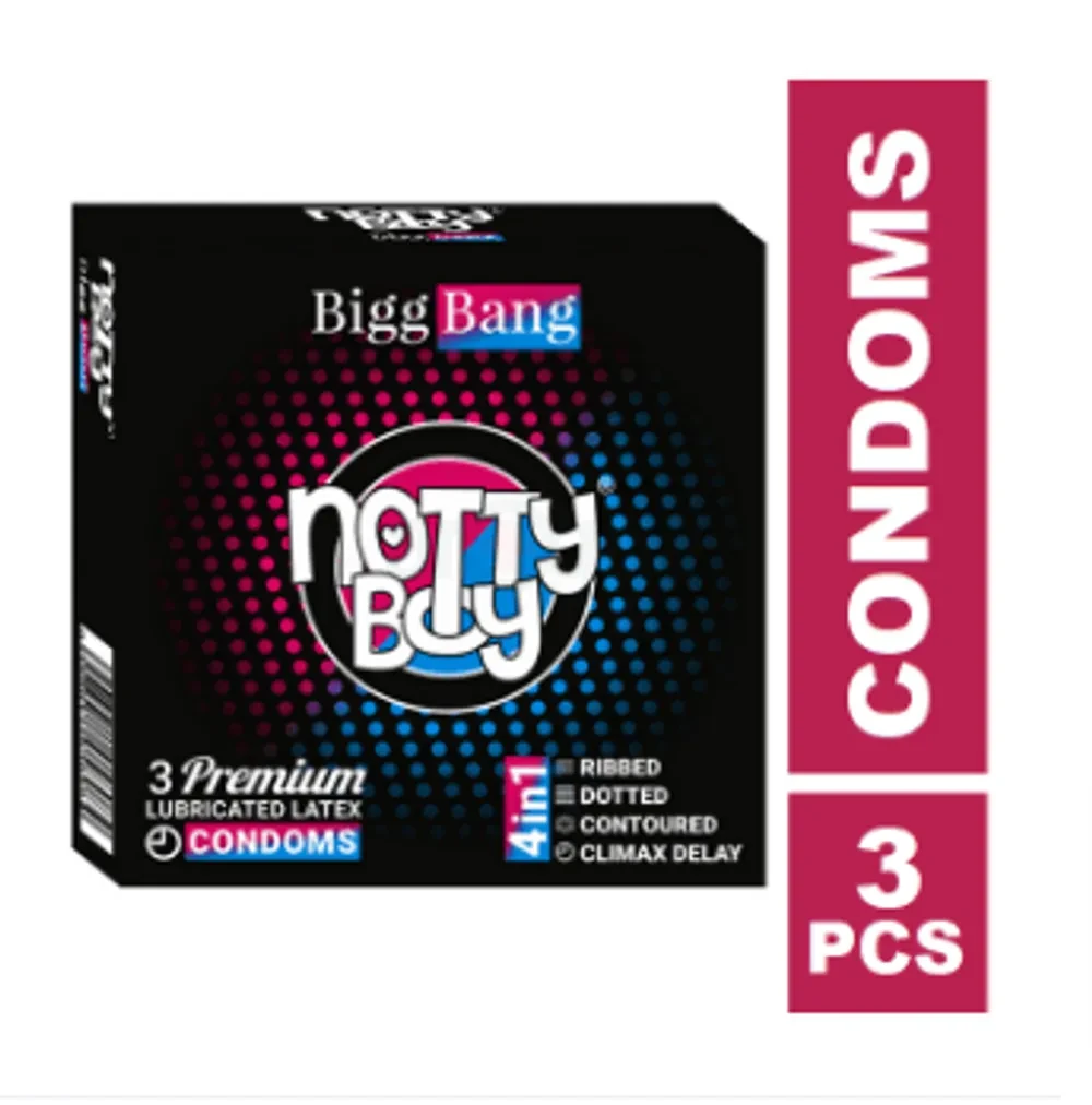 NottyBoy BiggBang 4in1 Dotted, Ribbed, Contoured & Climax Delay Condom - 3Pcs Pack