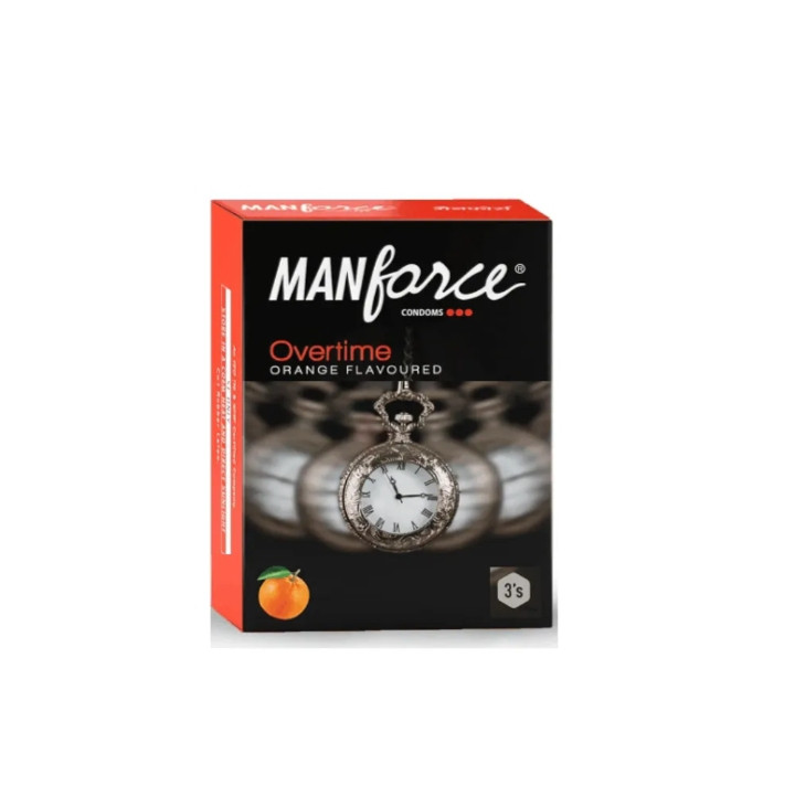 Manforce Overtime Orange Flavoured 3in1 (Ribbed, Contour, Dotted) Condoms - 3pcs Pack (Made in India)