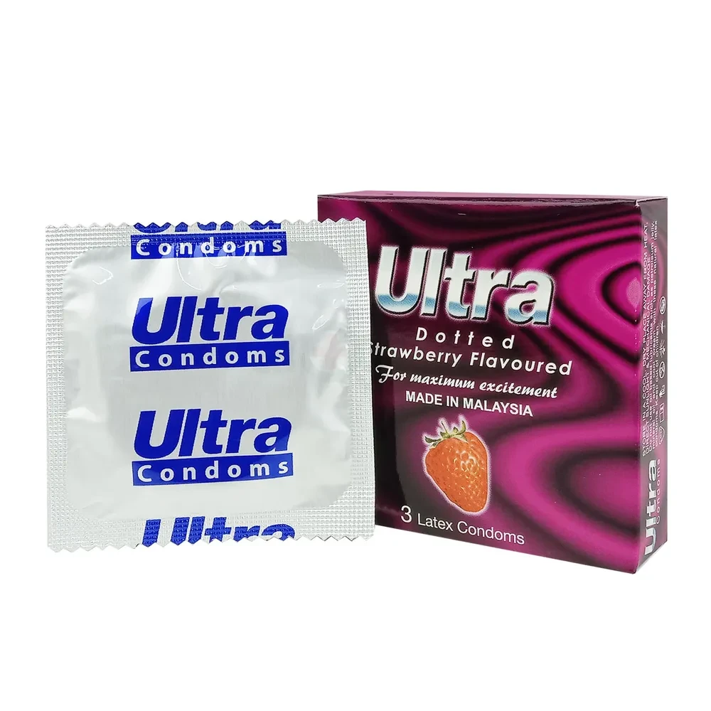 Ultra Dotted Latex Condoms Strawberry (Malaysia) - 3Pcs Pack