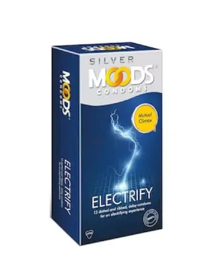 Moods Silver Condoms - 12 Condoms (Electrify), Dark Blue