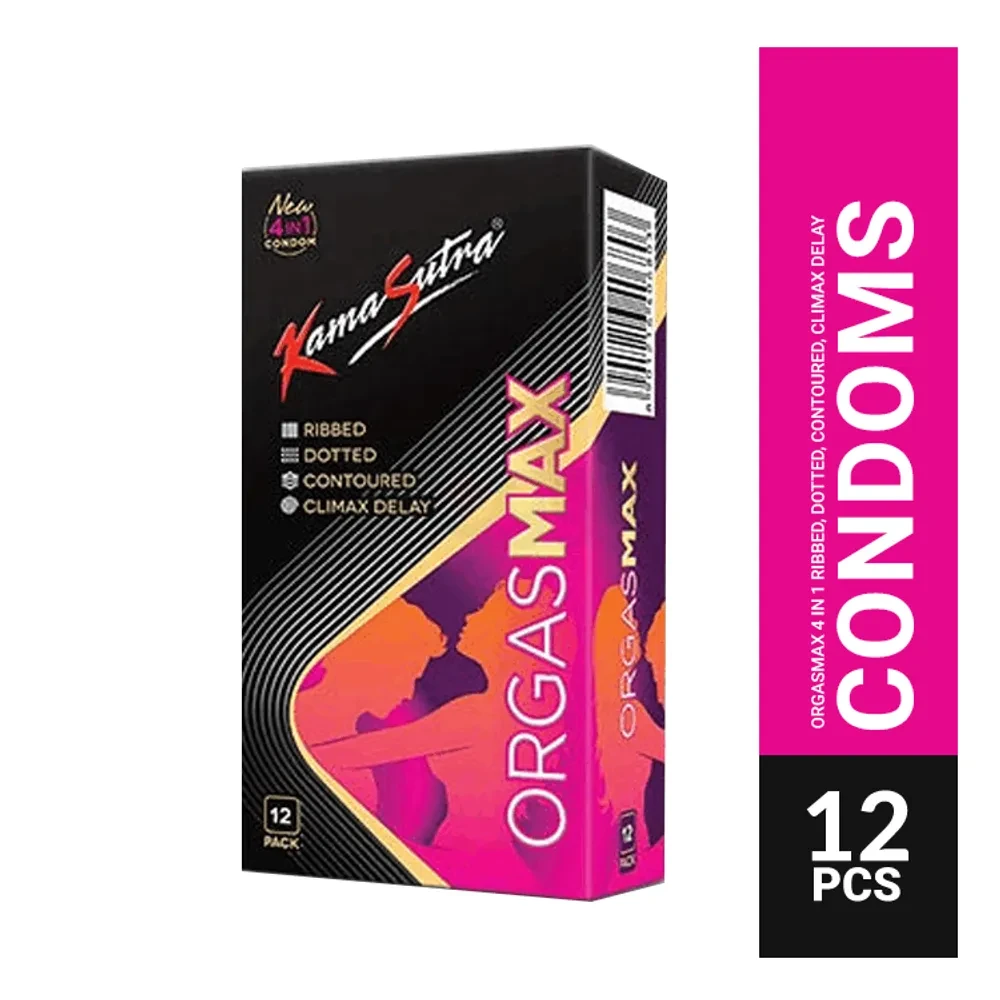 KamaSutra Orgasmax 4 in 1 Dotted ,Ribbed, Contoured, Climax Delay Condom - 12Pcs Pack(India)