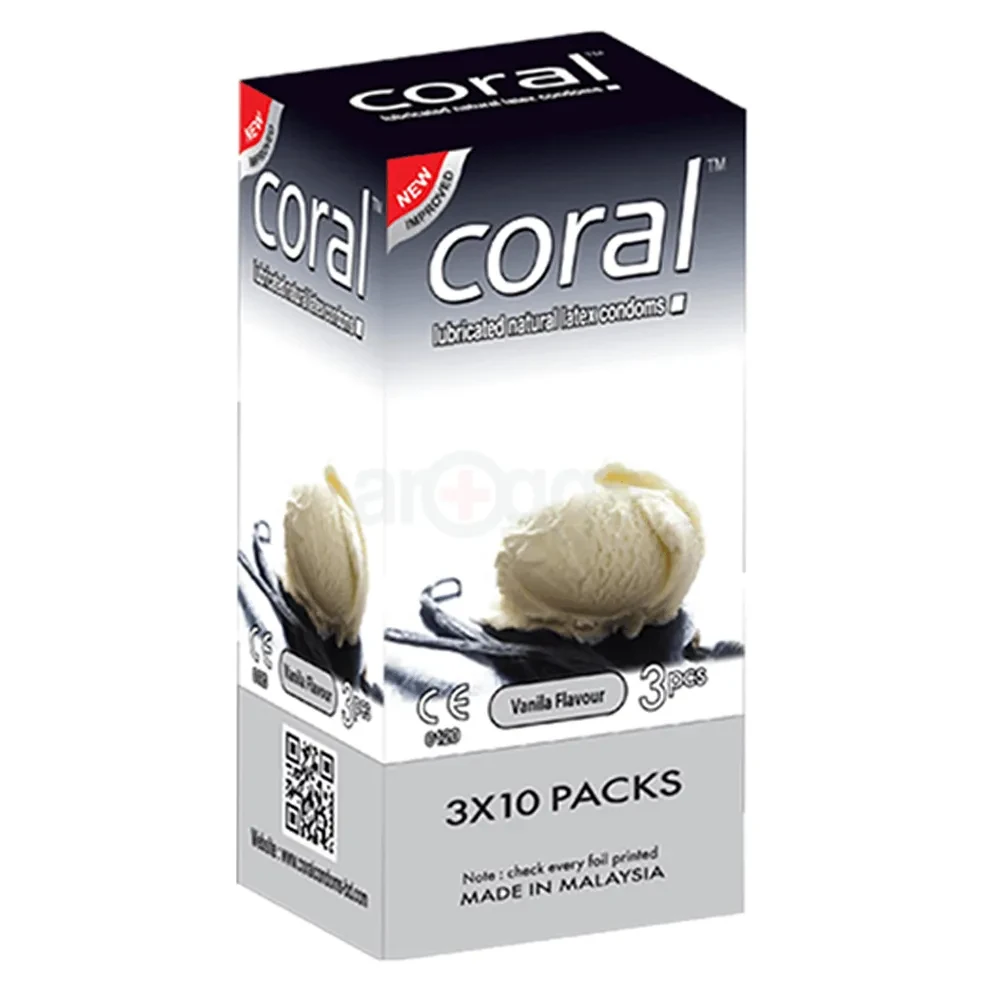 Coral - Vanilla Flavors Lubricated Natural Latex Condom - Full Box