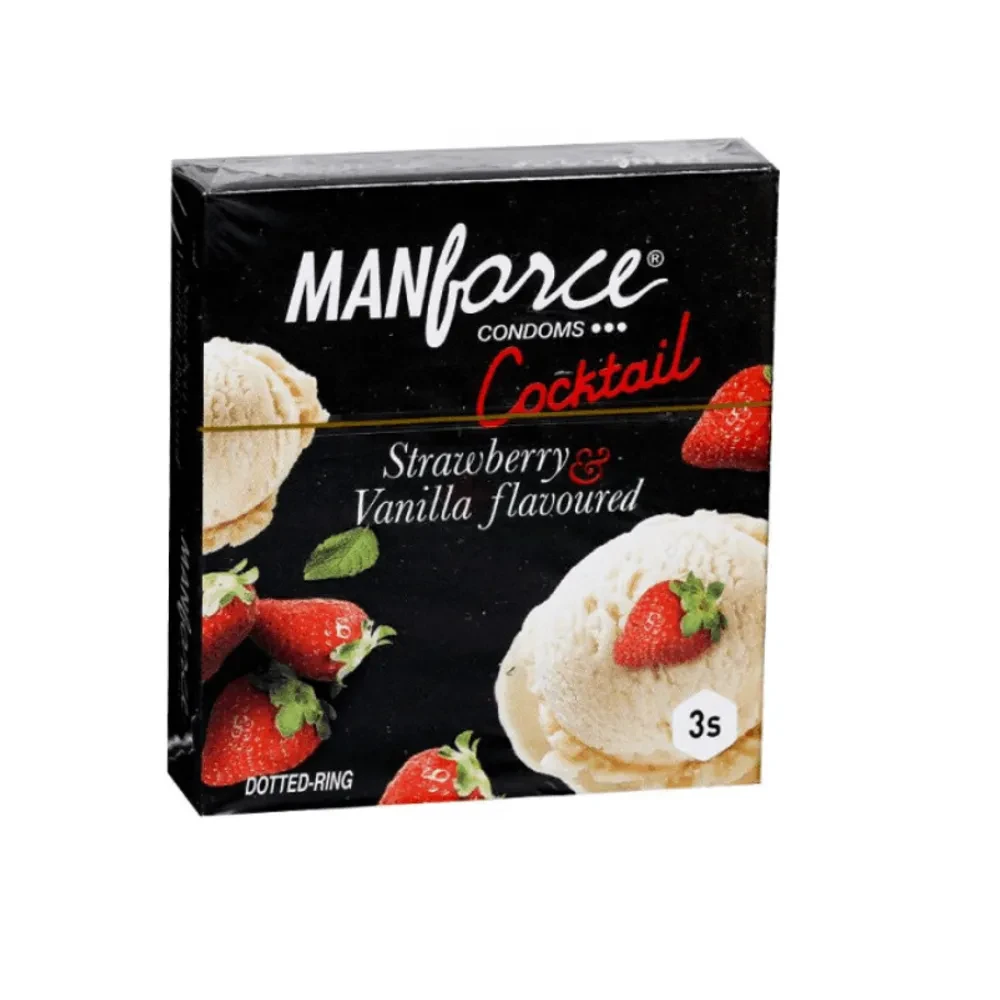 Manforce Cocktail Condoms with Dotted Strawberry & Vanilla Flavored -3's Pack