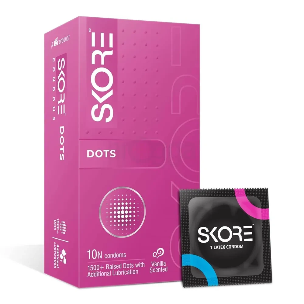 Skore Dots 1500+ Dotted Vanilla Flavoured Condom - 10pcs Pack New (Made in India)
