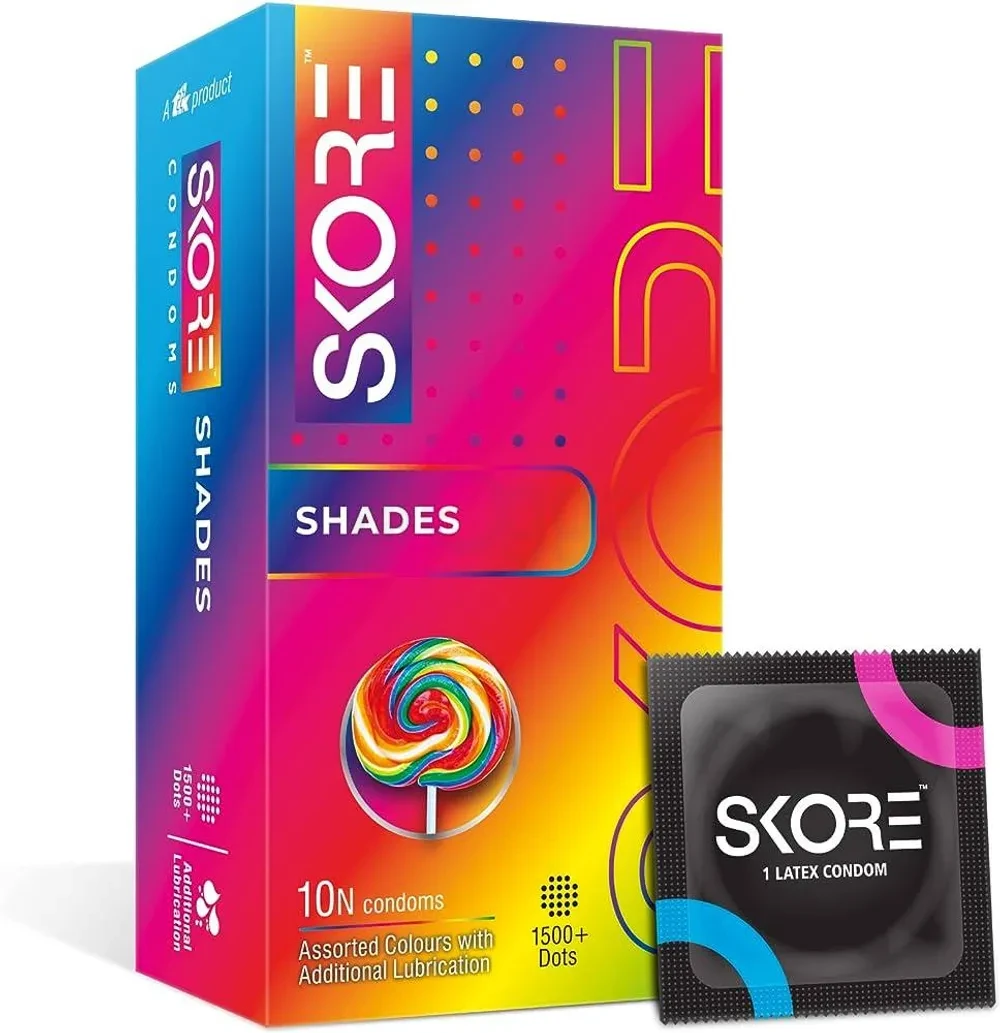 Skore Shades Assorted Colours 1500+ Dotted Condom - 10Pcs Pack(India)