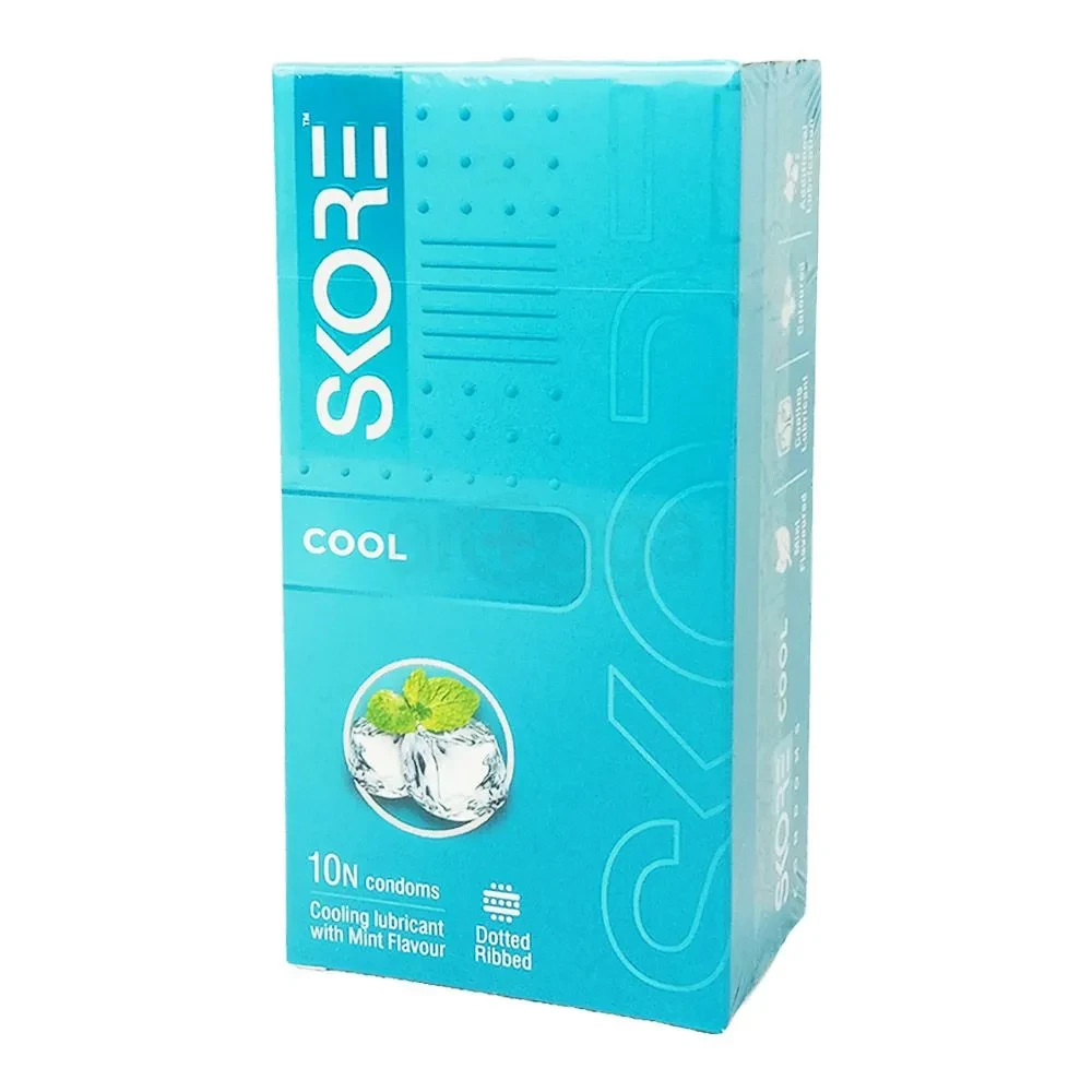 Skore Cool Raised Dots Condoms - Mint Flavoured, 10 pcs