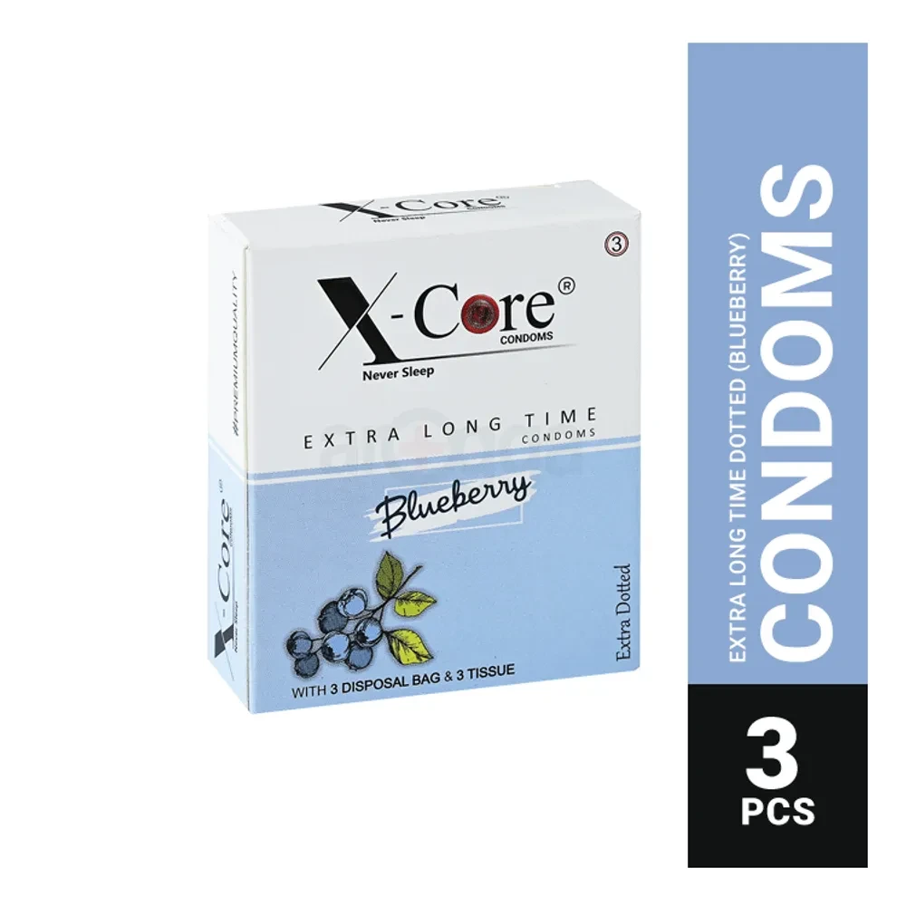 X-Core Extra Time Long Lasting Dotted Condom (Blueberry Flavoured) - 3Pcs Pack(India