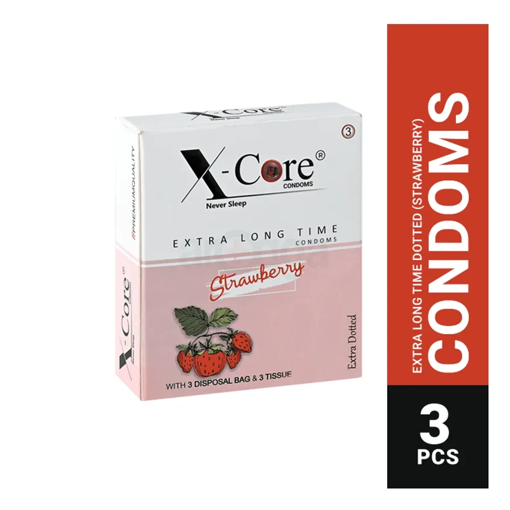 X-Core Extra Time Long Lasting Dotted Condom (Strawberry Flavoured) - 3Pcs Pack(India)