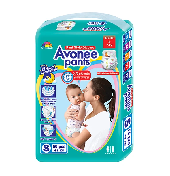 Avonee Pant Style Baby Diaper (4-8Kg) - S 60pcs